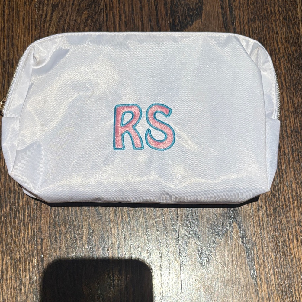 White Cosmetic Pouch with RS Embroidery